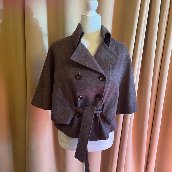 Cashmere Belted Double Breasted Cape Coat, Blazer Size XS - Picture 10 of 11